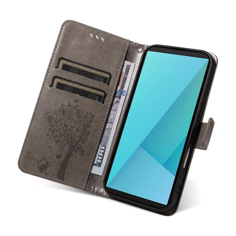 For Sony Xperia 10 VII Tree & Cat Embossed Pattern Flip Leather Phone Case
