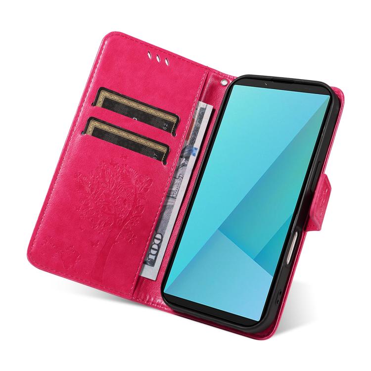 For Sony Xperia 10 VII Tree & Cat Embossed Pattern Flip Leather Phone Case