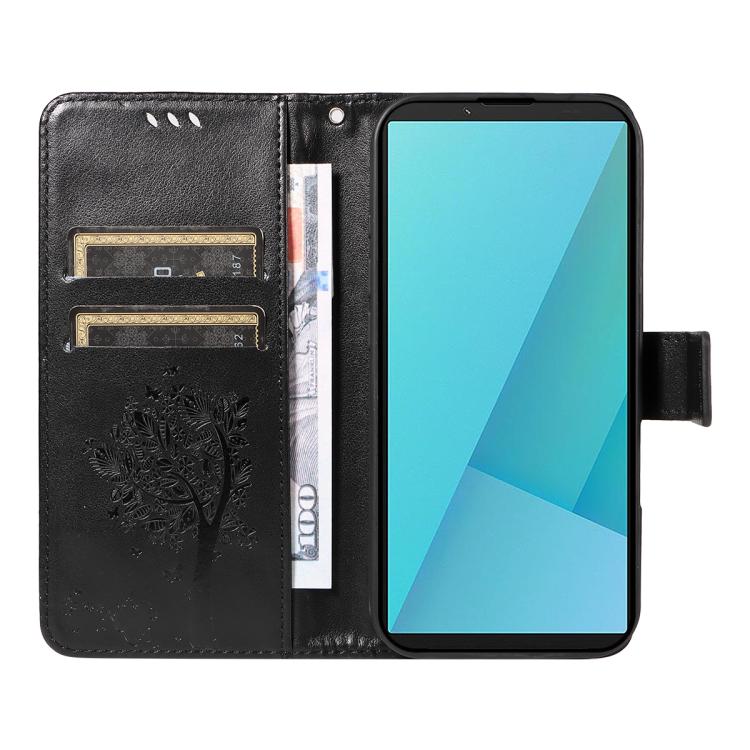 For Sony Xperia 10 VII Tree & Cat Embossed Pattern Flip Leather Phone Case
