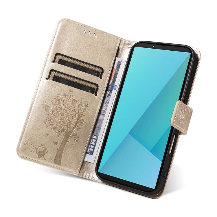 For Sony Xperia 10 VII Tree & Cat Embossed Pattern Flip Leather Phone Case