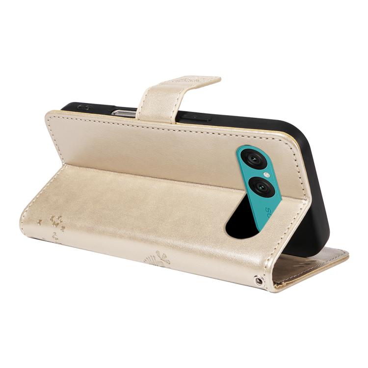 For Sony Xperia 10 VII Tree & Cat Embossed Pattern Flip Leather Phone Case