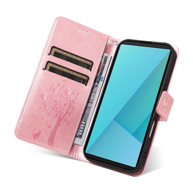 For Sony Xperia 10 VII Tree & Cat Embossed Pattern Flip Leather Phone Case