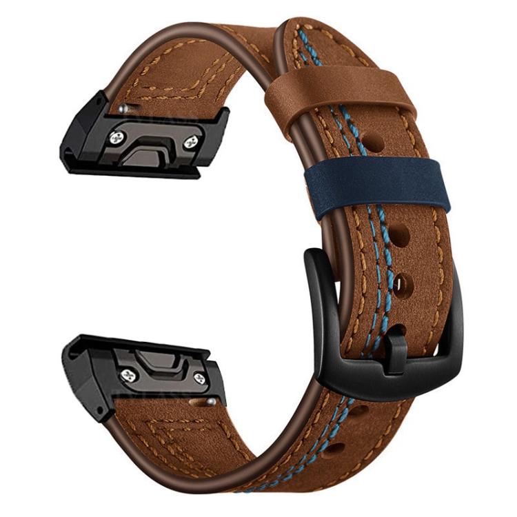 For Garmin 22mm Seven-Line Leather Watch Band