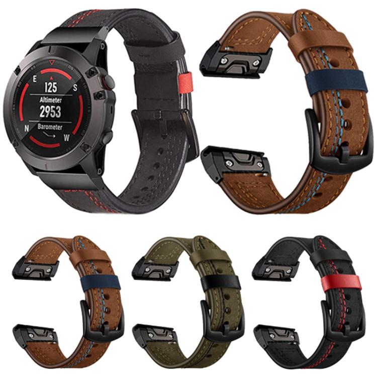 For Garmin 22mm Seven-Line Leather Watch Band
