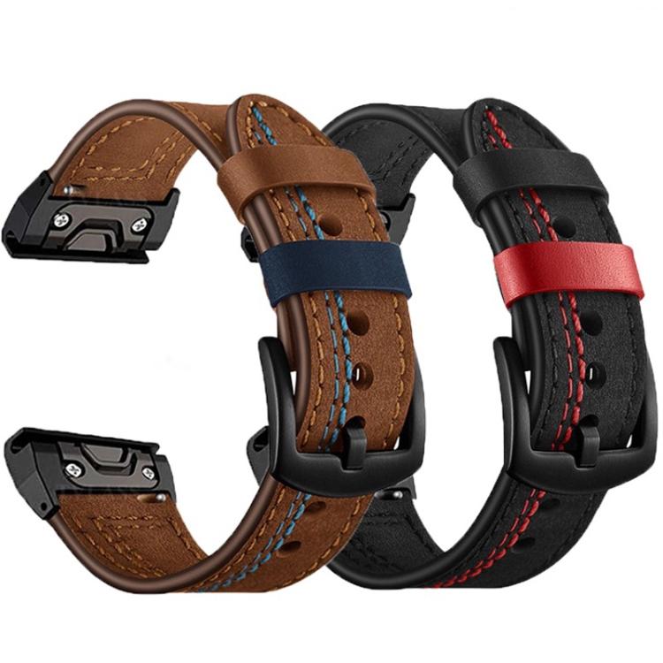 For Garmin 22mm Seven-Line Leather Watch Band