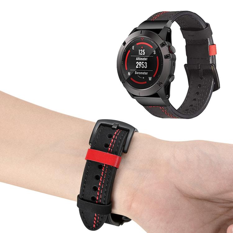 For Garmin 26mm Seven-Line Leather Watch Band