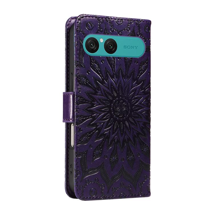 For Sony Xperia 10 VII Embossed Sunflower Pattern Flip Leather Phone Case