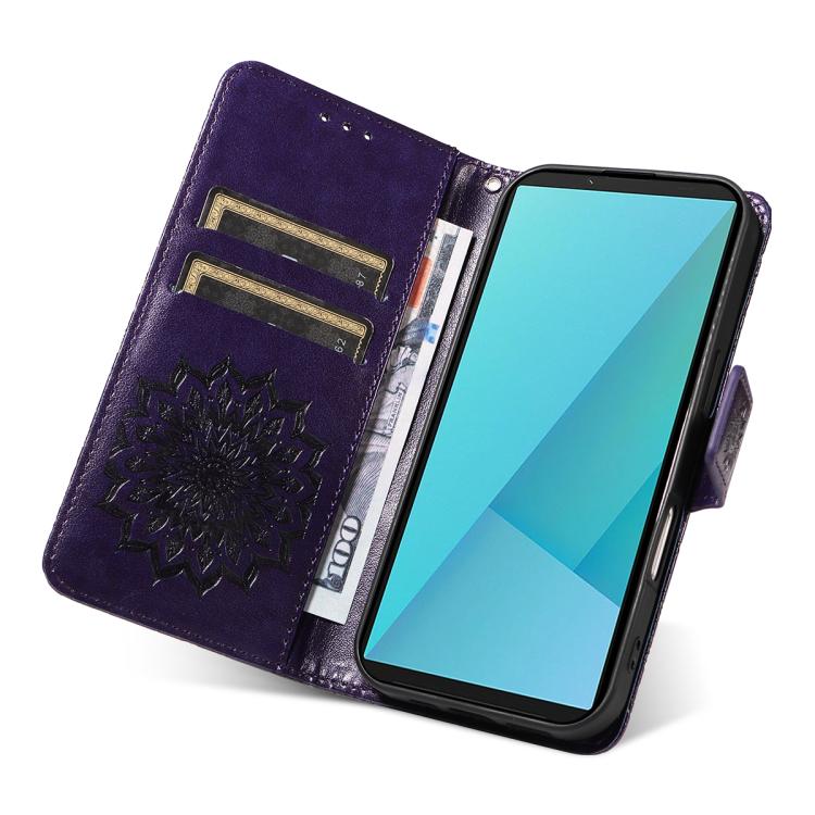 For Sony Xperia 10 VII Embossed Sunflower Pattern Flip Leather Phone Case