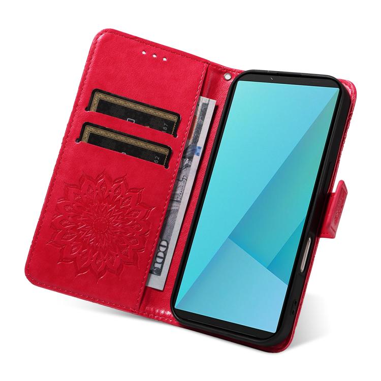 For Sony Xperia 10 VII Embossed Sunflower Pattern Flip Leather Phone Case