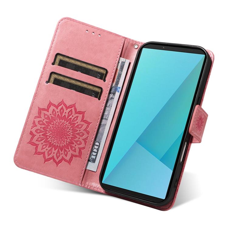 For Sony Xperia 10 VII Embossed Sunflower Pattern Flip Leather Phone Case