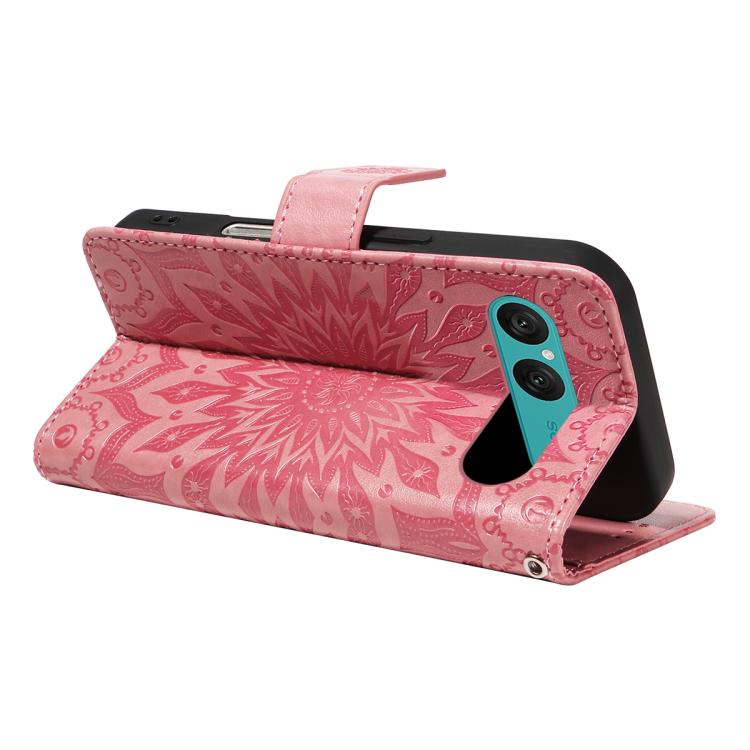 For Sony Xperia 10 VII Embossed Sunflower Pattern Flip Leather Phone Case