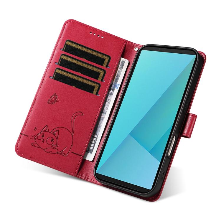 For Sony Xperia 10 VII Adorable Cat Embossed Pattern Flip Leather Phone Case