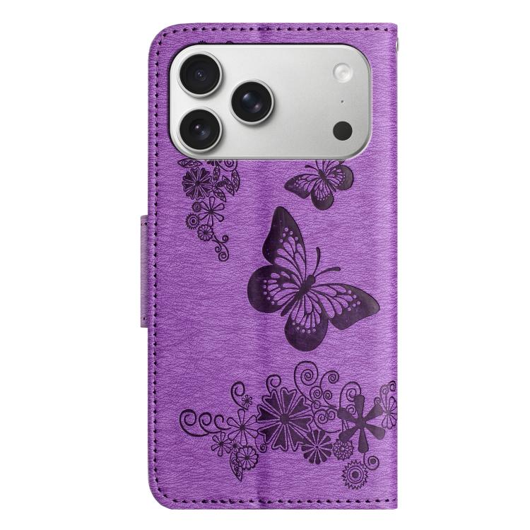 For iPhone 17 Pro Butterfly Embossed Flip Leather Phone Case