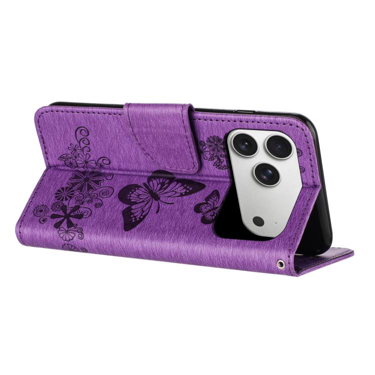 For iPhone 17 Pro Butterfly Embossed Flip Leather Phone Case