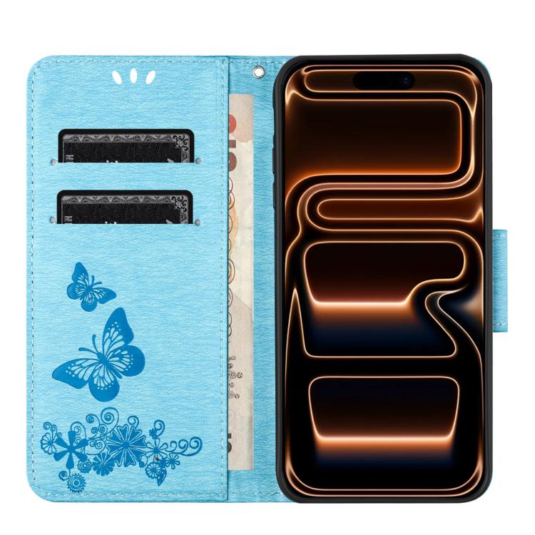 For iPhone 17 Pro Butterfly Embossed Flip Leather Phone Case