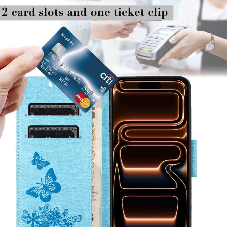 For iPhone 17 Pro Butterfly Embossed Flip Leather Phone Case