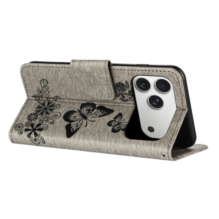 For iPhone 17 Pro Butterfly Embossed Flip Leather Phone Case