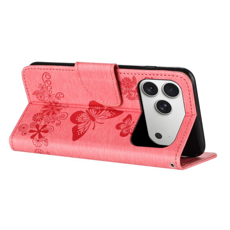 For iPhone 17 Pro Max Butterfly Embossed Flip Leather Phone Case