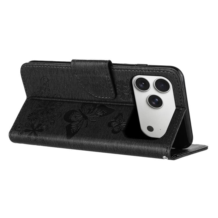For iPhone 17 Pro Max Butterfly Embossed Flip Leather Phone Case