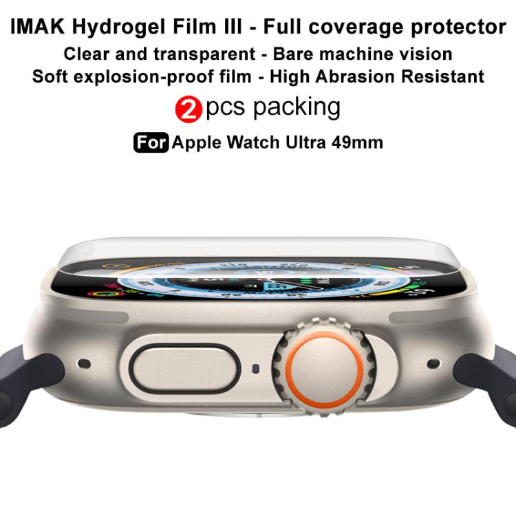 For Apple Watch Ultra 1/2/3 49mm 2pcs imak Curved Full Screen Hydrogel Film Protector