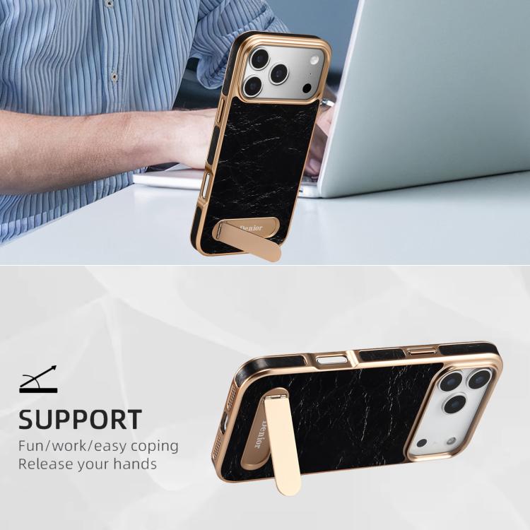For iPhone 17 Pro Max Denior A25 MagSafe Genuine Leather Phone Case with Holder