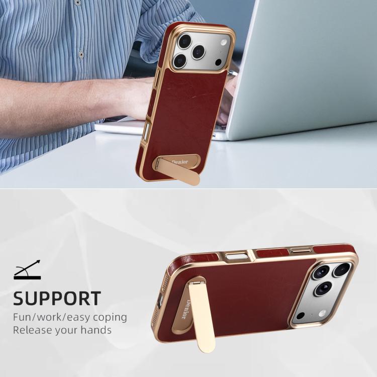 For iPhone 17 Pro Max Denior A25 MagSafe Genuine Leather Phone Case with Holder