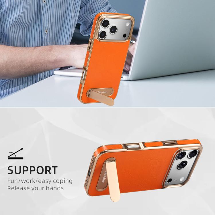 For iPhone 17 Pro Denior A25 MagSafe Genuine Leather Phone Case with Holder