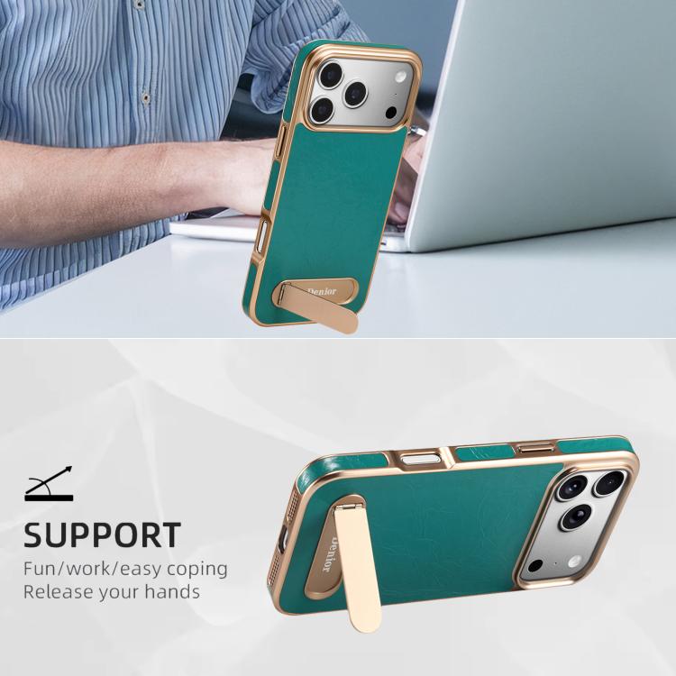 For iPhone 17 Pro Denior A25 MagSafe Genuine Leather Phone Case with Holder
