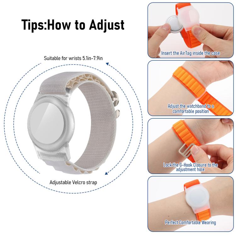 For AirTag 2nd Gen / AirTag 1st Gen xDfind Silver Buckle Loop Nylon Band Style Anti-lost Tracker Protective Cover