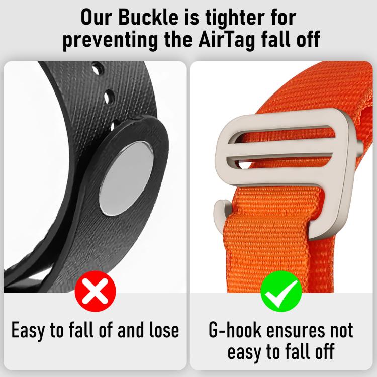 For AirTag 2nd Gen / AirTag 1st Gen xDfind Silver Buckle Loop Nylon Band Style Anti-lost Tracker Protective Cover
