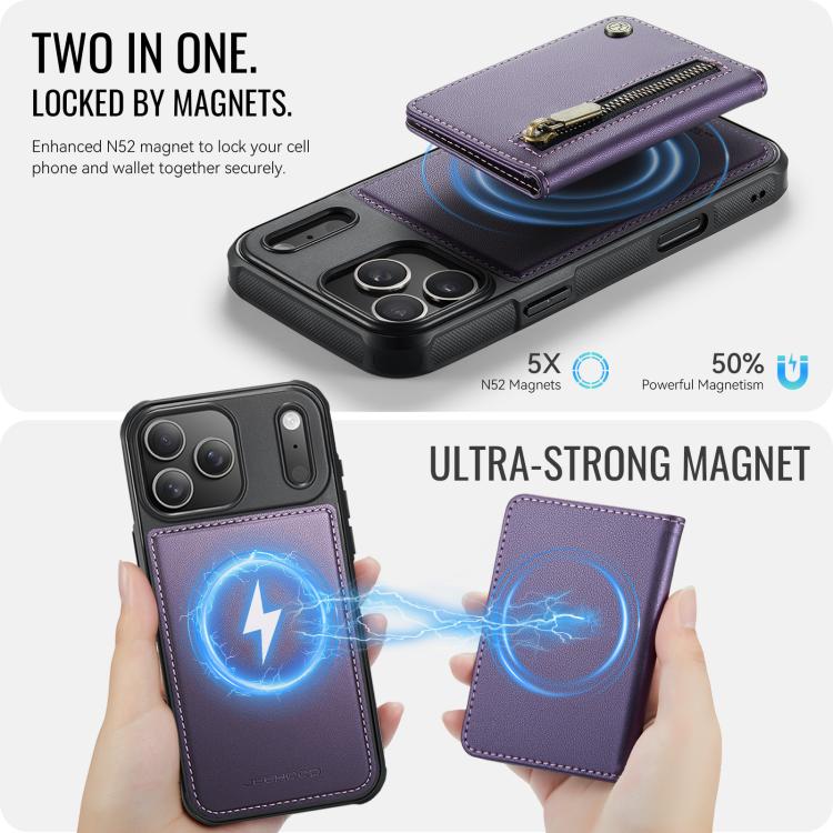 For iPhone 17 Pro JEEHOOD J12 Exquisite RFID MagSafe Zipper Card Bag Phone Case