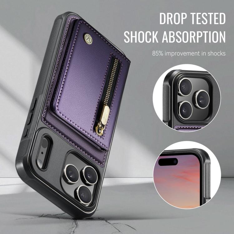 For iPhone 17 Pro JEEHOOD J12 Exquisite RFID MagSafe Zipper Card Bag Phone Case