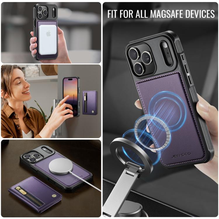 For iPhone 17 Pro JEEHOOD J12 Exquisite RFID MagSafe Zipper Card Bag Phone Case