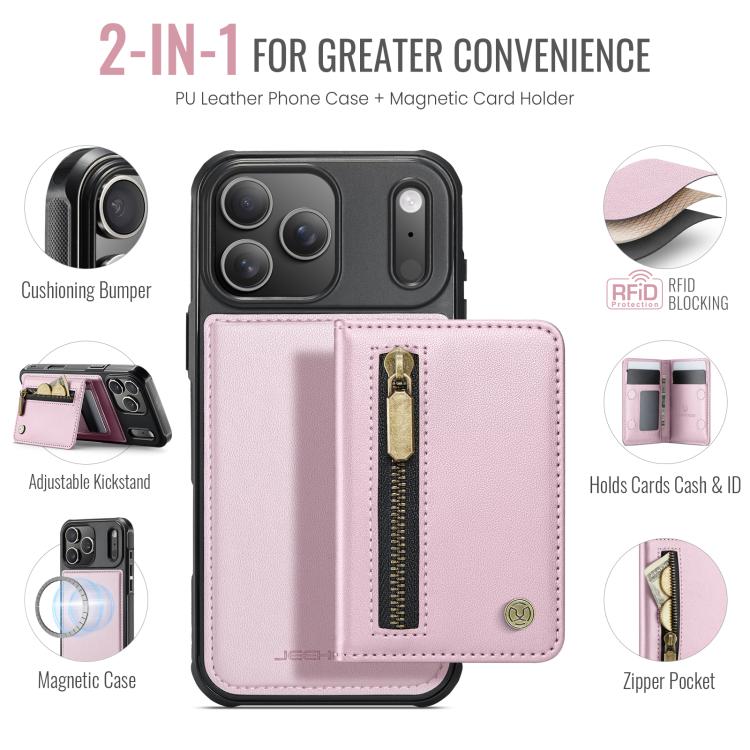 For iPhone 17 Pro JEEHOOD J12 Exquisite RFID MagSafe Zipper Card Bag Phone Case