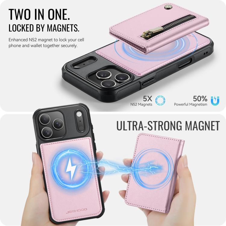 For iPhone 17 Pro JEEHOOD J12 Exquisite RFID MagSafe Zipper Card Bag Phone Case