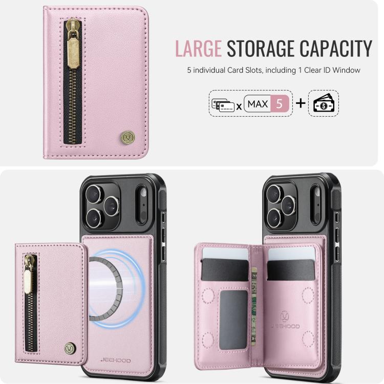 For iPhone 17 Pro JEEHOOD J12 Exquisite RFID MagSafe Zipper Card Bag Phone Case