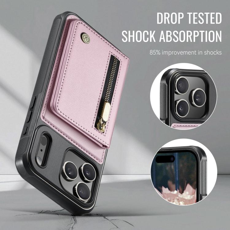 For iPhone 17 Pro JEEHOOD J12 Exquisite RFID MagSafe Zipper Card Bag Phone Case
