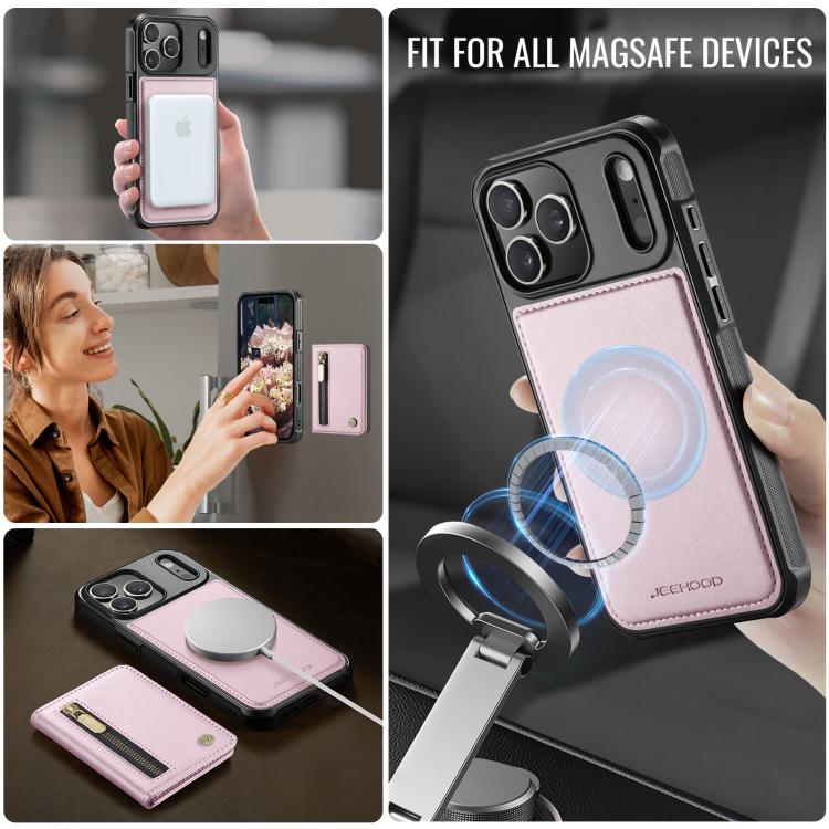 For iPhone 17 Pro JEEHOOD J12 Exquisite RFID MagSafe Zipper Card Bag Phone Case