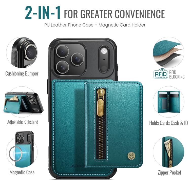 For iPhone 17 Pro JEEHOOD J12 Exquisite RFID MagSafe Zipper Card Bag Phone Case
