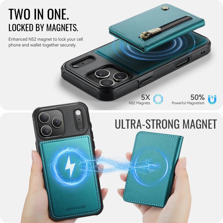 For iPhone 17 Pro JEEHOOD J12 Exquisite RFID MagSafe Zipper Card Bag Phone Case