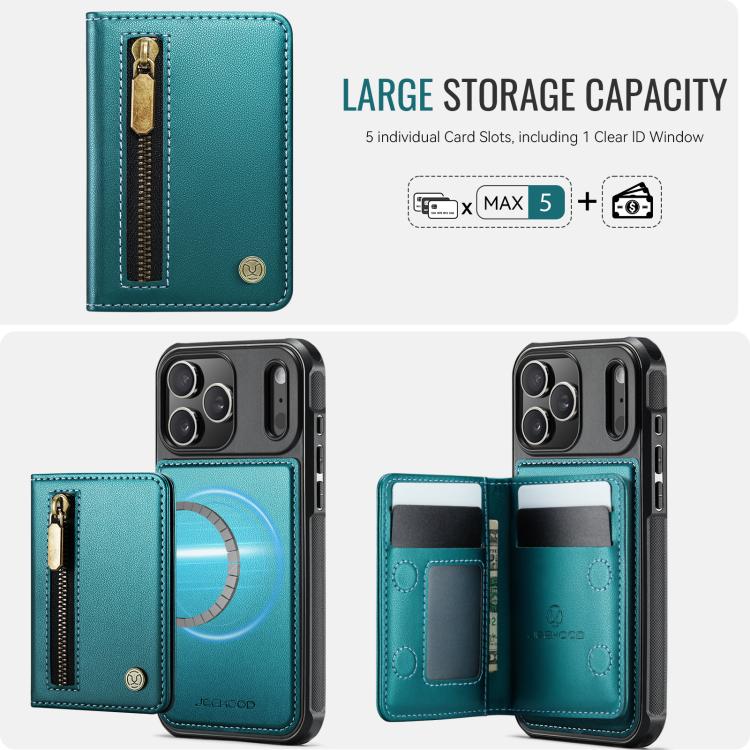 For iPhone 17 Pro JEEHOOD J12 Exquisite RFID MagSafe Zipper Card Bag Phone Case