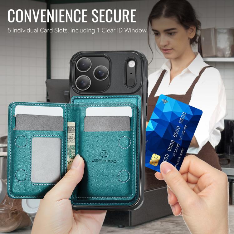 For iPhone 17 Pro JEEHOOD J12 Exquisite RFID MagSafe Zipper Card Bag Phone Case