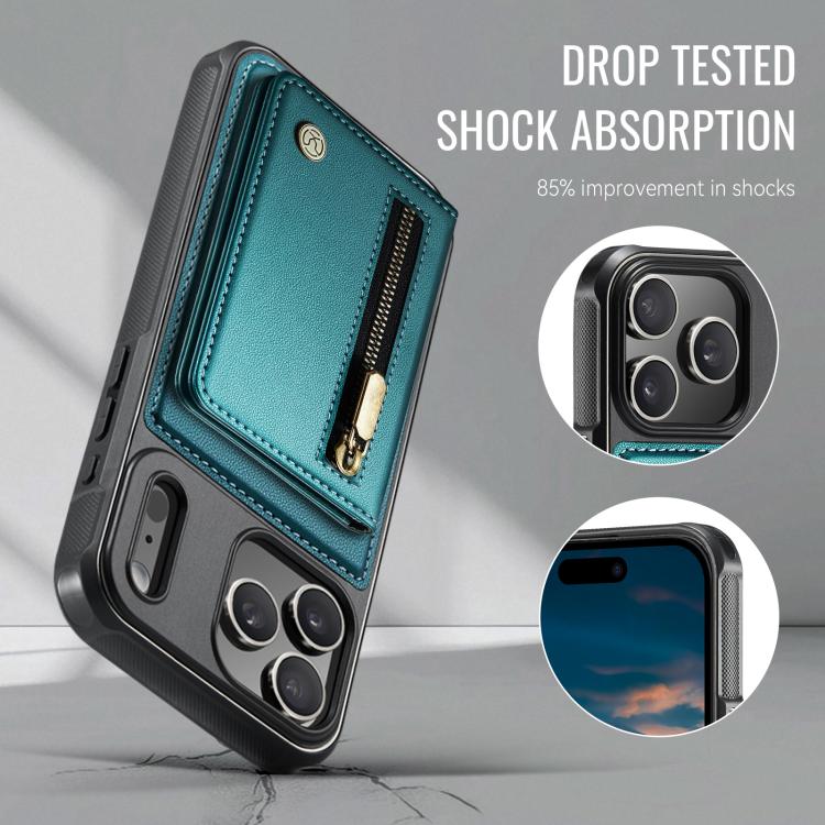 For iPhone 17 Pro JEEHOOD J12 Exquisite RFID MagSafe Zipper Card Bag Phone Case