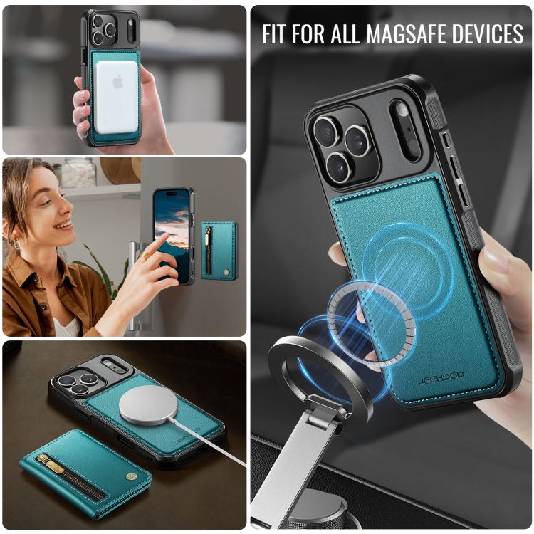 For iPhone 17 Pro JEEHOOD J12 Exquisite RFID MagSafe Zipper Card Bag Phone Case