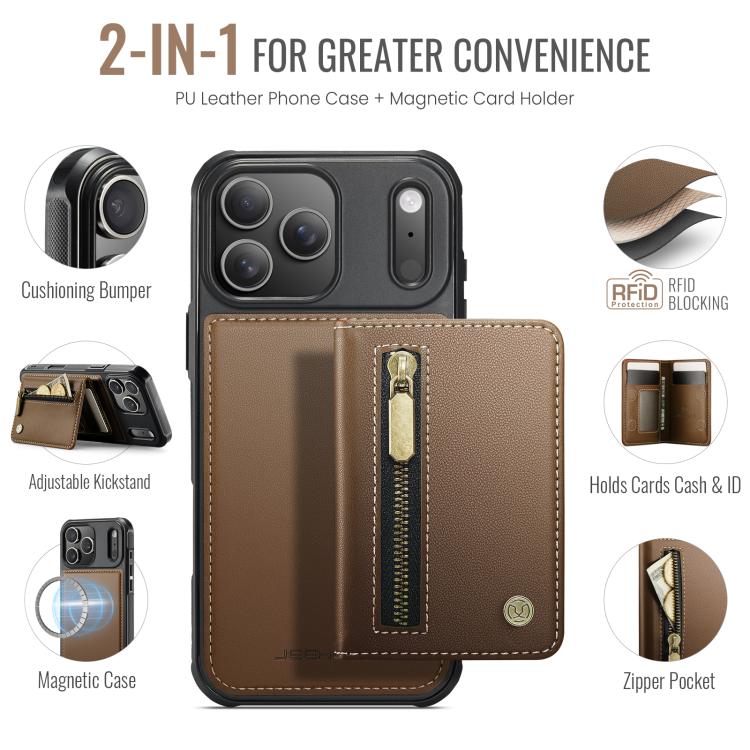 For iPhone 17 Pro JEEHOOD J12 Exquisite RFID MagSafe Zipper Card Bag Phone Case