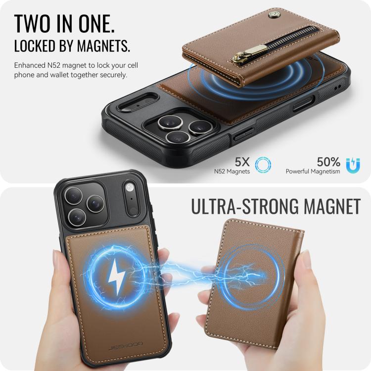 For iPhone 17 Pro JEEHOOD J12 Exquisite RFID MagSafe Zipper Card Bag Phone Case