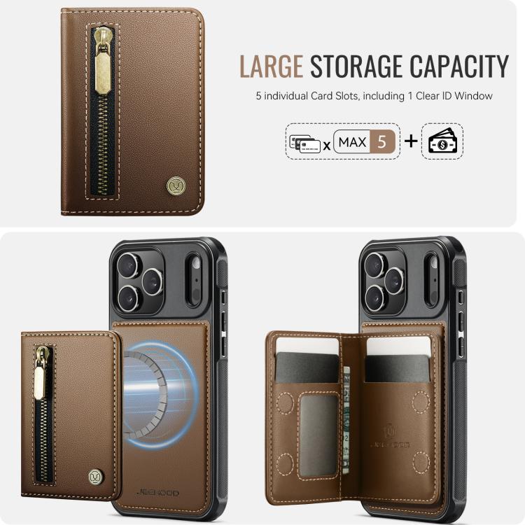 For iPhone 17 Pro JEEHOOD J12 Exquisite RFID MagSafe Zipper Card Bag Phone Case