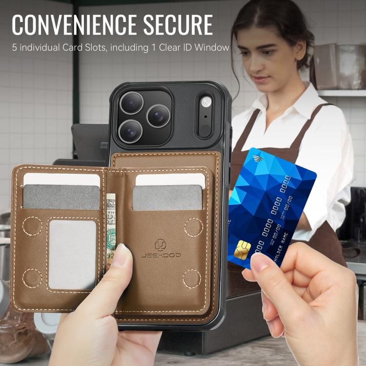 For iPhone 17 Pro JEEHOOD J12 Exquisite RFID MagSafe Zipper Card Bag Phone Case