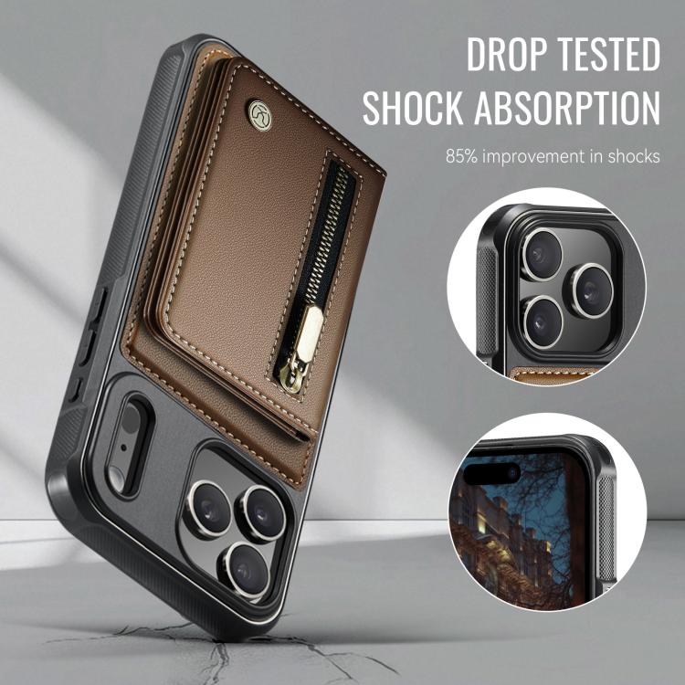 For iPhone 17 Pro JEEHOOD J12 Exquisite RFID MagSafe Zipper Card Bag Phone Case