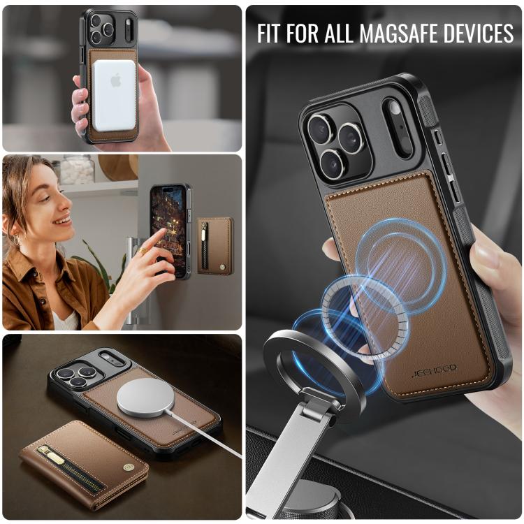 For iPhone 17 Pro JEEHOOD J12 Exquisite RFID MagSafe Zipper Card Bag Phone Case